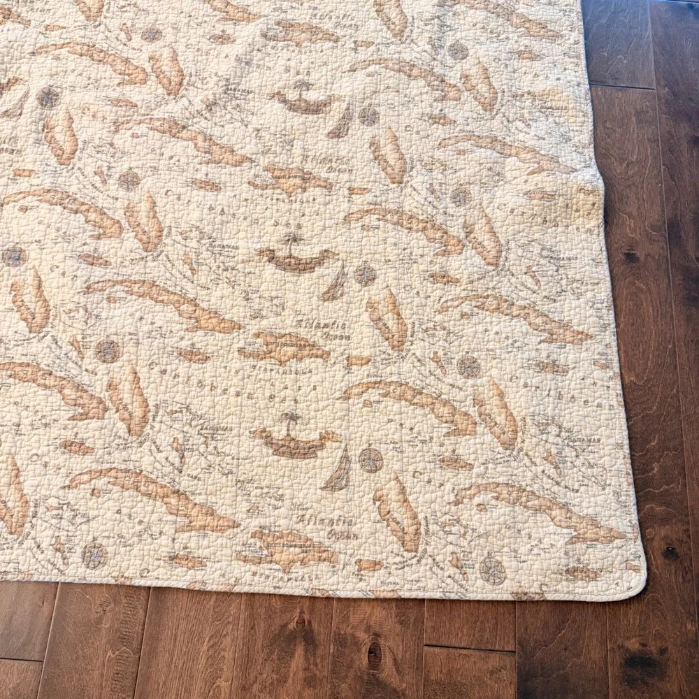 Tommy Bahama Home Caribbean Map Quilt Shams Set Tan Coastal Nautical 3pc Full